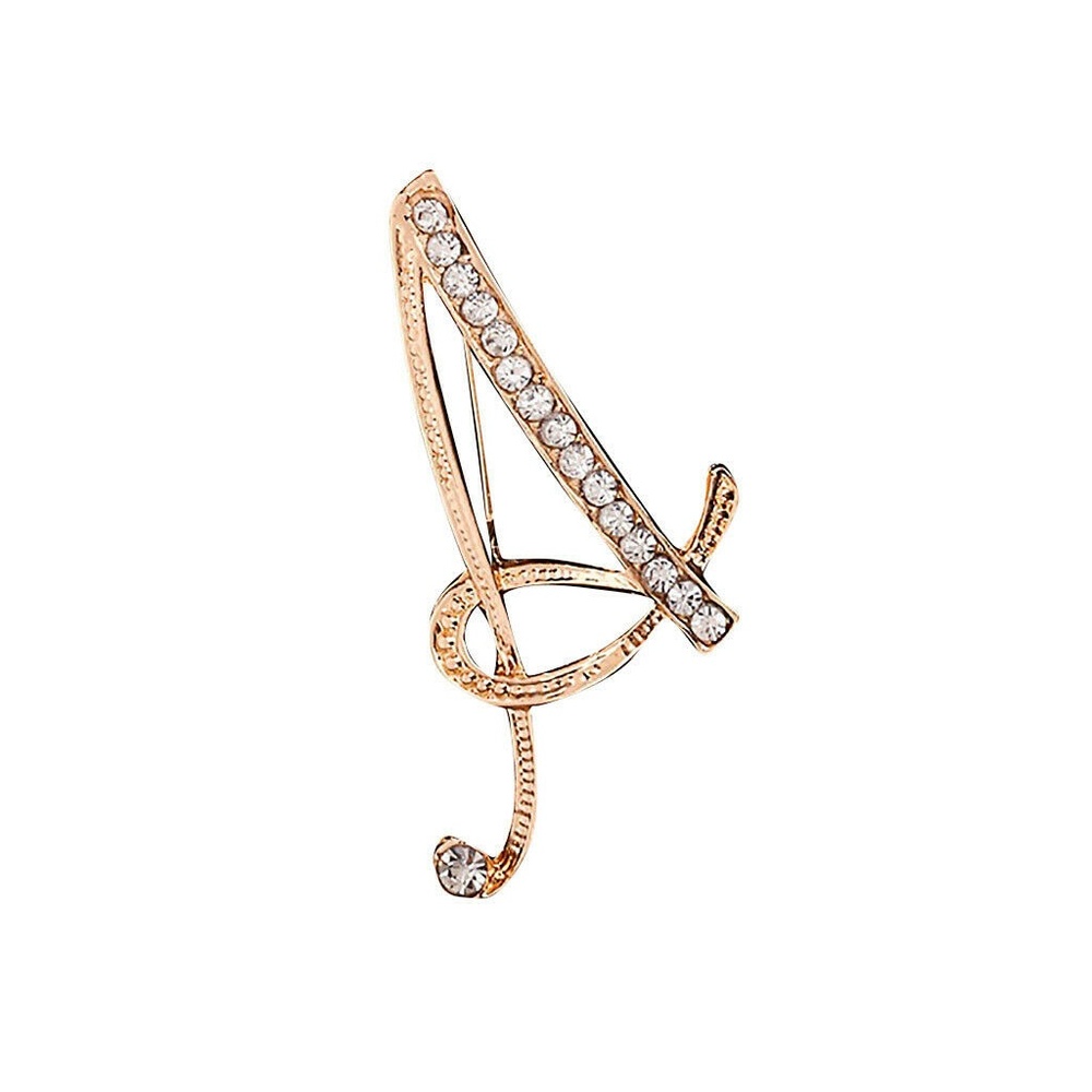 Gold Initial A Brooch Cursive Script Rhinestone Letter Pin Monogram Gift